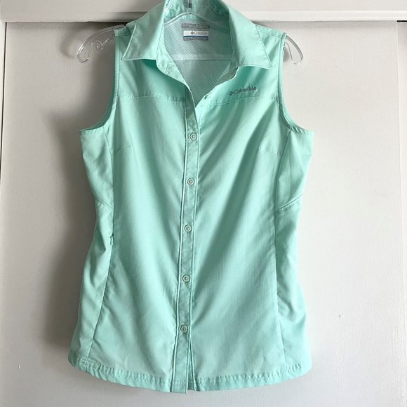 Columbia Green Omni Shade Sun Protection Sleeveless Button Down Blouse Top S - Picture 6 of 10